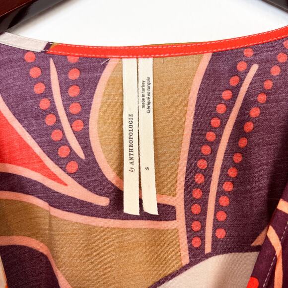 Anthropologie Floral Printed Satin Long Sleeve Wrap Midi Dress Size Small - Picture 10 of 11